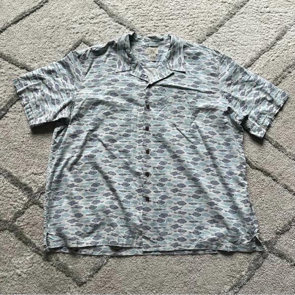 LL bean short sleeve button front fish print short sleeve novelty print XXL - Picture 1 of 8